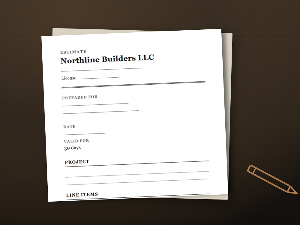 The construction estimate template document staged on a desk