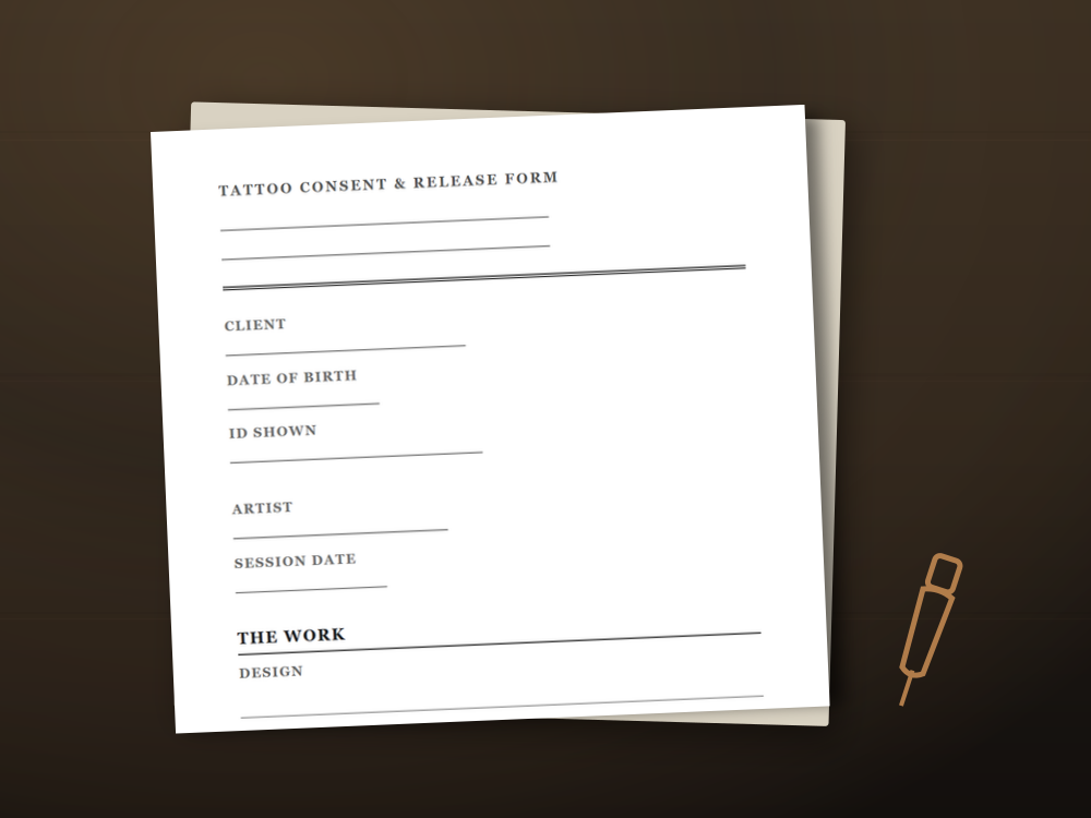 The tattoo consent form template document staged on a desk