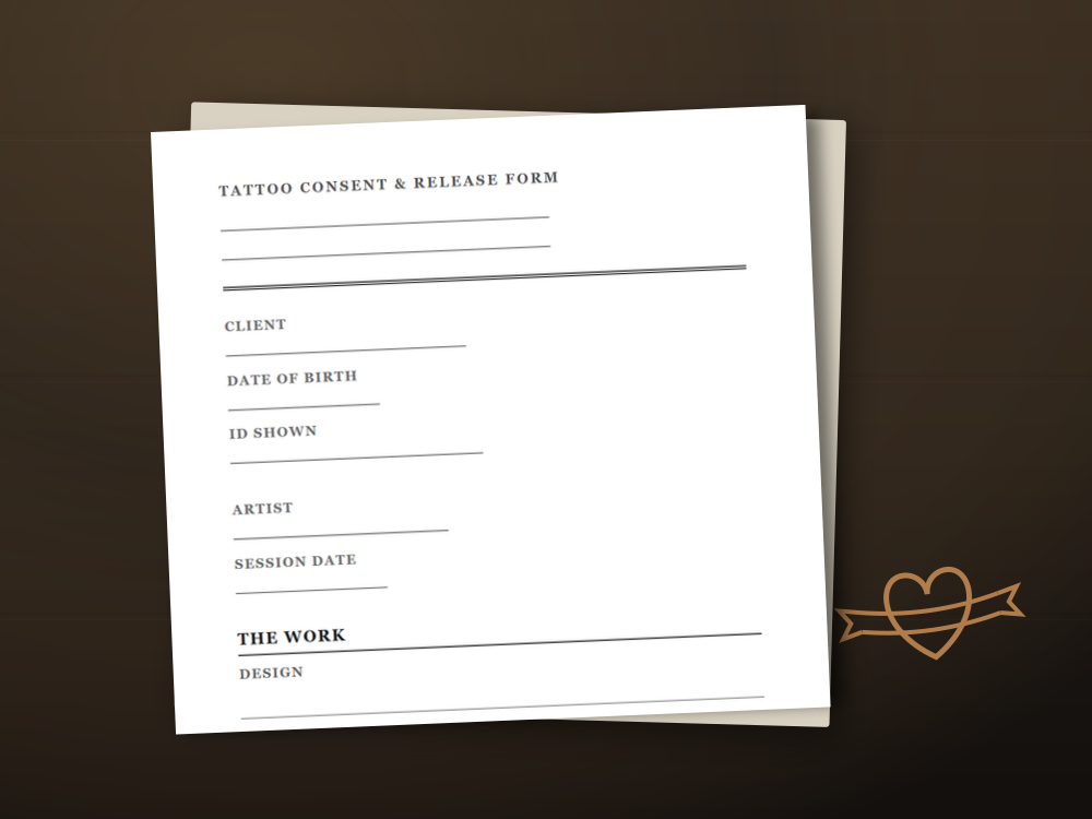 The tattoo consent form template document staged on a desk